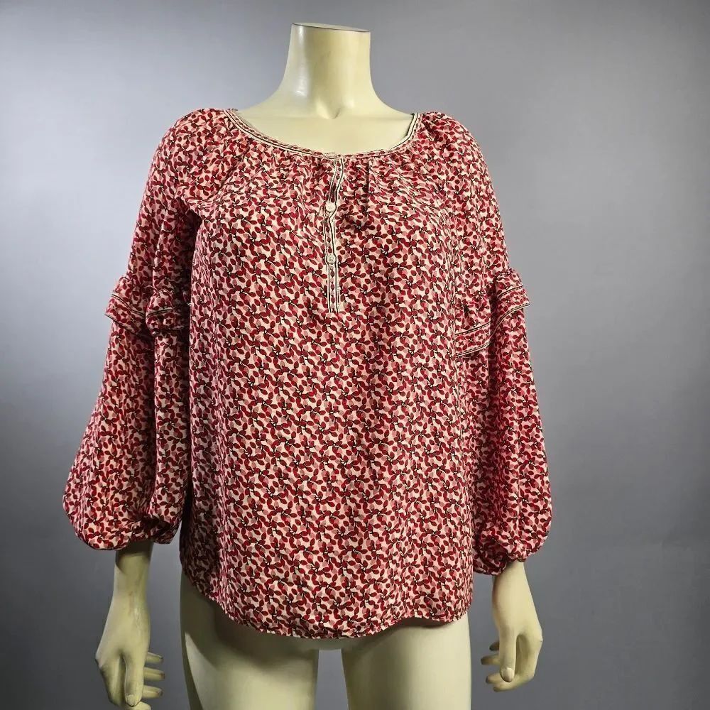 Max Studio Brown Puff Sleeve Blouse with Ruffled Style R6